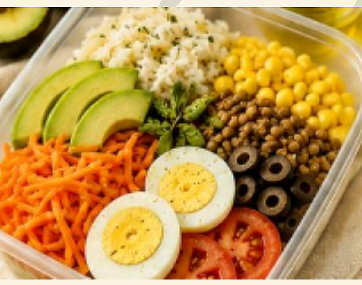 Vianda Vital Power con arroz, palta, huevo, lentejas y vegetales frescos